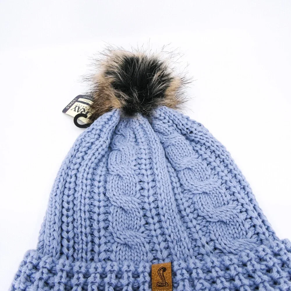 Cobra Winter Hat Womens One Size Blue Cable‎ Knit Preppy Cap Car Ouray Sports